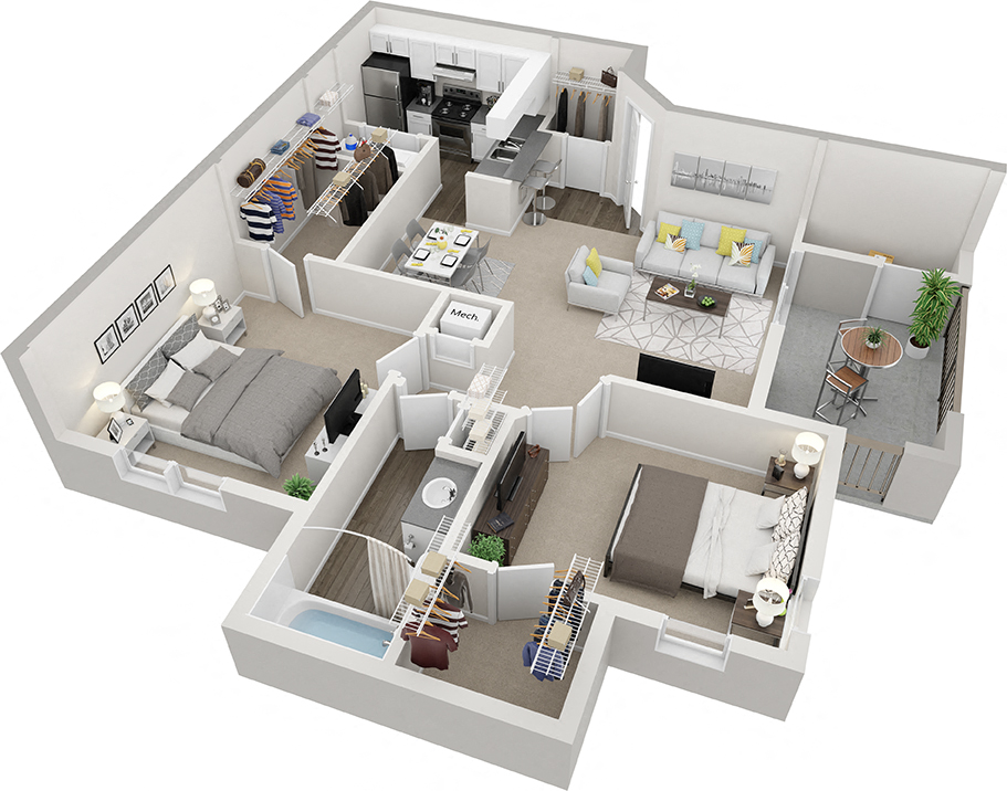 Floor plan for 2 beds, 1 bath, 925 sqft